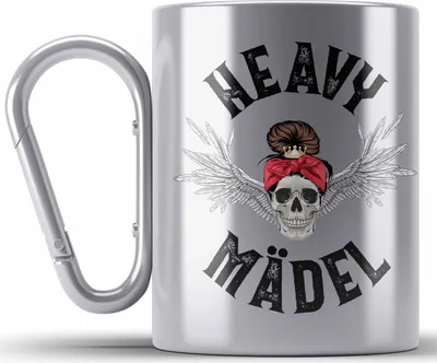 Produktbild von Trendation - Heavy Metal Mädel Geschenk Frauen Edelstahl Tasse Karabiner Death Metal Becher Metalfal Rocker Biker Geschenkidee (Silber)