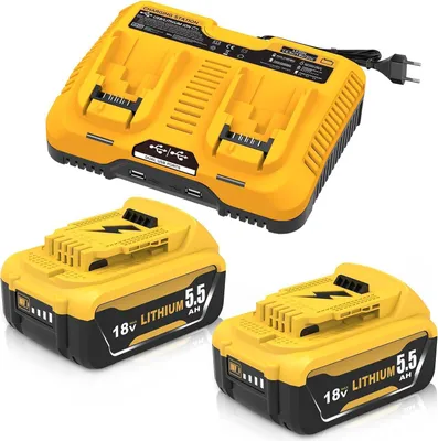 2× 5,5 Ah Akku 18 V + Doppelladegerät 14,4–20 V 3 A