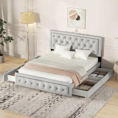 Produktbild von Gestoffeerd Bett 140x200 cm mit 4 Schubladen und Aufbewahrung