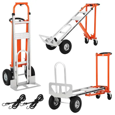 Image de Chariote à plateforme pliable 3-en-1 - Aluminium - Capacité de charge de 350 kg - Sangle élastique - Couleur : orange