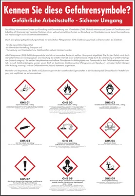 Produktbild von Dreifke® Aushang, Gefährliche Arbeitsstoffe - Sicherer Umgang - GHS Symbole |...
