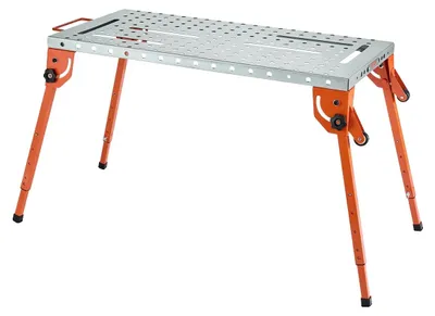 Produktbild von VEVOR Klappbarer Schweißtisch 44" x 21", 500LBS Tragfähigkeit Schweißarbeitsbank mit 4-stufig verstellbarer Höhe, Arbeitsbank aus Kohlenstoffstahl mit 6 Werkzeugfächern & 0,63" Befestigungslöchern für Schweißmontage-Reparatur