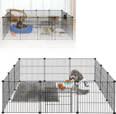 Obrázek produktu pro XINZI venkovní výběh pro králíky králíci morčata štěňata výběh ohrádka pro malá zvířata s dvířky DIY 12 panelů černá 142 x 72 x 36 cm