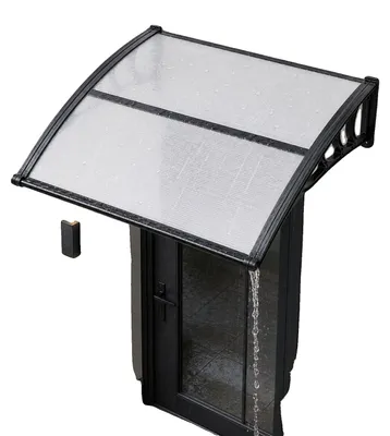 Productafbeelding van VEVOR Overkapping voor voordeur, 965x1017 mm, hellend dak, overkapping met afwateringssysteem en ABS-bevestiging, bescherming tegen regen, sneeuw en zon, polycarbonaat overkapping voor veranda en terras, bruin