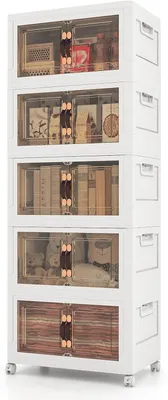 Produktbild von KOMFOTTEU Aufbewahrungsboxen mit Deckel und Rädern, stapelbare Vorratsbehälter, mehrschichtiger Kunststoffschrank mit Doppeltüren, Aufbewahrungsschrank faltbar für Heimspeicher, Büro (5 Ebene)