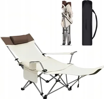Immagine prodotto di Sedia da campeggio pieghevole con poggiapiedi e borsa per il trasporto, beige