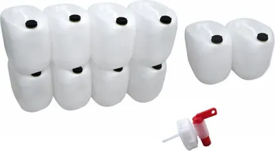 Produktbild von 10 Stück 30 Liter L Kanister Camping & Outdoor Wasserkanister Farbe natur lebensmittelecht dicht + 1 x Hahn (10x30knn + H.)