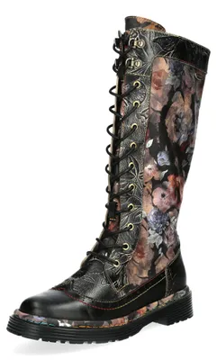 Produktbild von Laura Vita Damen Stiefel Flügelkappe Blumenmuster Ornamente INCASO 50, Größe:37 EU, Farbe:Schwarz