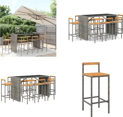 Produktbild von vidaXL 9 tlg. Gartenbar Set Grau Poly Rattan & Massivholz Akazie - Gartenbar Set - Gartenbar Sets - Garten Bar Set - Gartenbar
