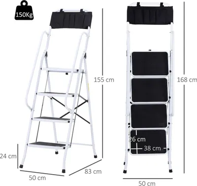 Imagen del producto de Escalera doméstica plegable, con 4 peldaños, antideslizante e incluye barandilla lateral