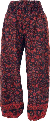 Produktbild von Flauschige Paisley Boho Pluderhose, Wohlfühlhose - Schwarz/ziegelrot, Damen, Polyacryl, Hosen
