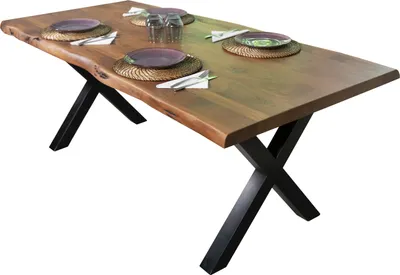 Produktbild von Esstisch Baumkante massiv Akazie Nussbaum 200 x 100 X-Gestell schwarz CALI