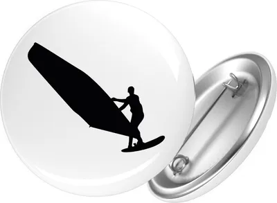 Produktbild von Huuraa Button Windsurfen Silhouette 25mm rund mit Sicherheitsnadel Ansteckbutton Geschenkidee