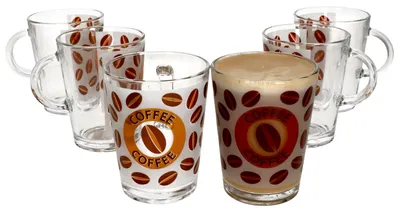 Produktbild von 6er Set Cremona Glas-Kaffeebecher m. Henkel 320ml orange