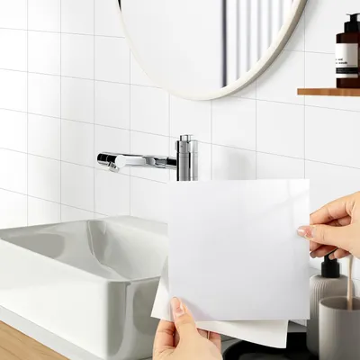 Produktbild von Fliesenaufkleber weiß 50 Stück 15x15 cm, glänzend PVC, für Küche