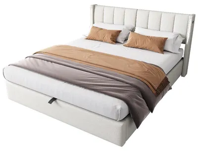 Imagen del producto de Cama tapizada de 140x190 cm, color blanco, fabricada en PU, con espacio de almacenamiento, iluminación LED, puerto USB y cabecero ajustable