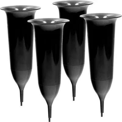 Image de Ensemble de 4 vases funéraires noirs Ibzoa®, avec 4 piquets pour être plantés dans le sol – Vases en plastique pour fleurs, hauteur environ 25 cm, diamètre 9,8 cm, pour cimetière, jardin et terrasse