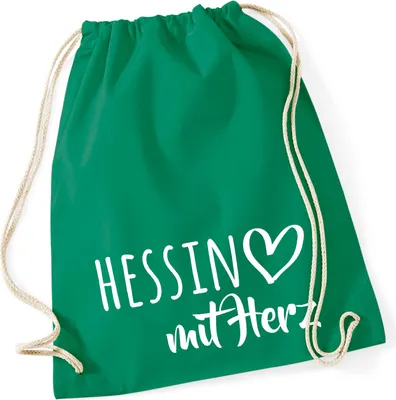 Produktbild von Huuraa Turnbeutel Hessin mit Herz 12 Liter Kelly Green Baumwolle Rucksack Geschenkidee