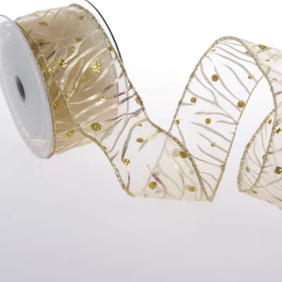 Zdjęcie produktu dla Świąteczna wstążka z organzy w brokatowe kropki 50 mm - 10 m - A18112-50-10-22