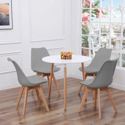 Obrázek produktu pro HJ_WeDoo Jídelní stůl kulatý bílý se 4 jídelními židlemi šedý - Skandinávský set 80×80×70 cm