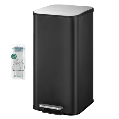 Produktbild von Mülleimer Küche, 40 Liter Abfalleimer mit Tretpedal, Tretmülleimer mit Softclose-Deckel und Inneneimer, Küchenmülleimer mit 15 Müllbeuteln, Schwarz