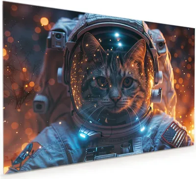 Produktbild von Küchenrückwand Spritzschutz Glas mit Motiv Katze im Raumanzug 40 x 40 cm