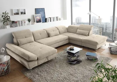 Produktbild von Funktionale Couch "Melfi" Sofa Schlafcouch Bettsofa Schlafsofa Sofabett Wohnlandschaft ausziehbar sand beige Ottomane rechts U-Form