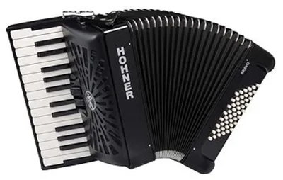 Produktbild von Hohner Bravo II 48 chromatisches Akkordeon, 26 Tasten, 48 Bässe, 2 Register, Schwarz, inklusive Gigbag und Trageriemen