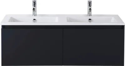 Produktbild von Sanox Badmöbel-Set Frozen BxHxT 121 x 42 x 46 cm Frontfarbe schwarz mit Doppel-Waschtisch Keramik weiß 75734932