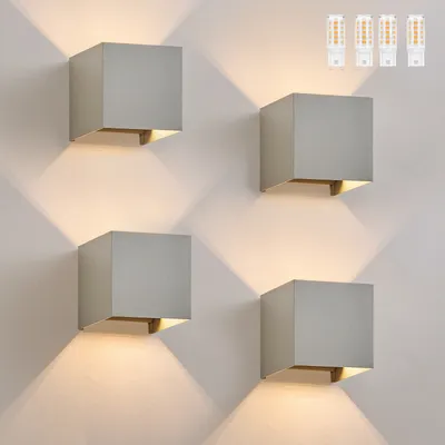Produktbild von ZMH Led Wandleuchte 4ER Aussen Grau Wandlampe G9 Warmweiß Modern Up Down IP65 Wasserdicht Außenwandleuchte Einstellbarer Strahl Flurlampe