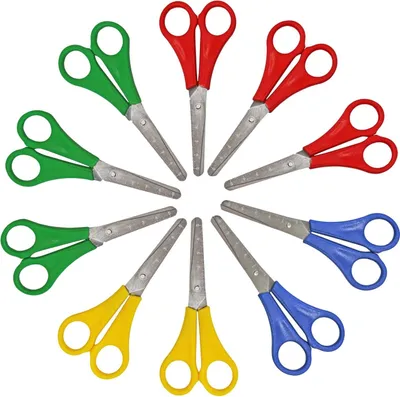 Produktbild von Kinderschere für Linkshänder - 10 Stück - Schere Schule 1. Klasse - Bastelschere Kinder Kinderscheren - Scheren mit abgerundeter Spitze - Lernschere mit Skala - Linkshänderschere , Farbe:10x gelb