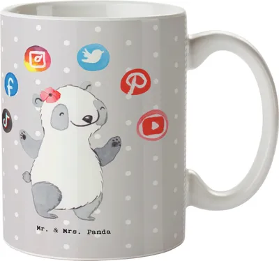 Produktbild von Mr. & Mrs. Panda Kaffeebecher SEO Manager Herz - Grau Pastell - Geschenk, Kaffeetasse, Trinkbecher, Tasse, Kaffeepott, Digital Marketing, Suchmaschinenoptimierung, Becher