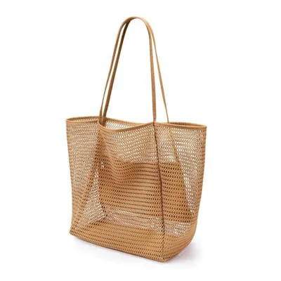 Produktbild von Faltbare Strandtasche,Netz-Tragetasche,Damen-Schultertasche Braun