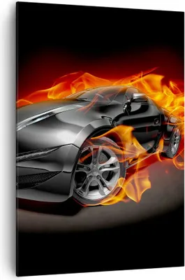 Produktbild von Bild auf Leinwand - Leinwandbild - Einteilig - Sportwagen Feuer Flammen Rauch - 70x100cm - Wand Bild - Wandbilder - Leinwanddruck - Wanddekoration - Leinwand bilder - Wandbild - PA70x100-2656