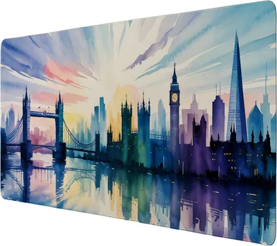 Produktbild von London Skyline Aquarell Schreibtischunterlage 69x31cm XXL Mauspad