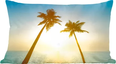 Produktbild von MuchoWow® Zierkissen Sofakissen Wohnzimmer Dekokissen 50x30 cm Strand - Sonnenuntergang - Palmen - Wohnzimmerdekoration - Polster mit Photo