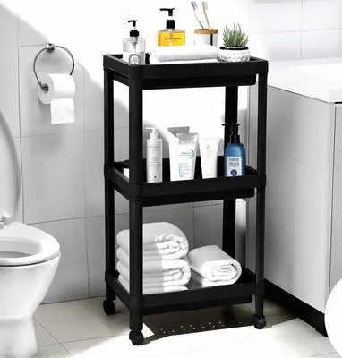 Productafbeelding van Badkamer of keuken trolley 73 x 54 x 18 cm kunststof zwart