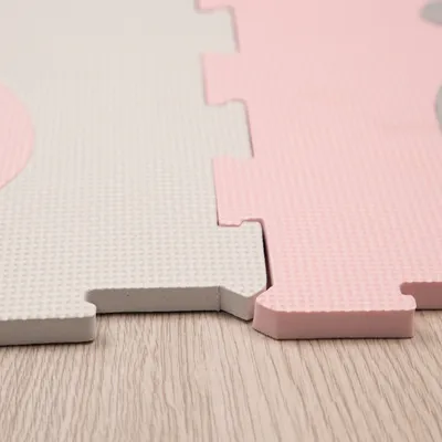 Produktbild von Puzzlematte Spielmatte Schaumstoffmatte Baby Kinder Matte Mädchen Zahlen Buchstaben Pastell Rosa 36 Puzzleteile Grösse 32x32 cm x 36 Stück