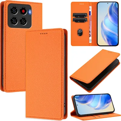 Produktbild von Litchi Leder Handyhülle für ZTE Blade A56 Wallet Kartenfächer Standfunktion Hülle Orange