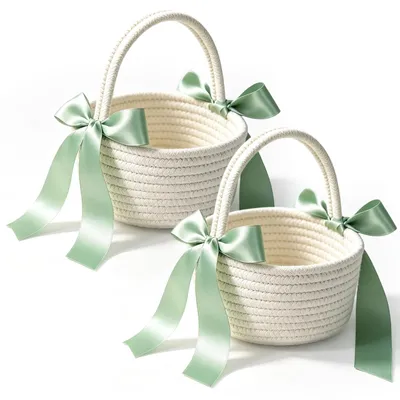 Image de Lot de 2 paniers en coton avec des fleurs et des poignées