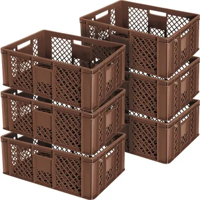 Produktbild von 6x Eurobehälter durchbrochen/Stapelkorb, Industriequalität, lebensmittelecht, 600 x 400 x 240 mm, braun