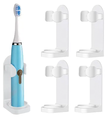 Produktbild von 4 Packungen Weiß Elektrische Zahnbürstenhalter zur Wandmontage,Starke Haftung Zahnbürstenhalter Elektrische Zahnbürste,Universal Verstellbarer Zahnbürstenhalter für Zahnbürstenhalter Wand