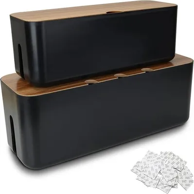Produktbild von PolkaHome® Kabelbox Set 2er Set Kabelmanagement Box Schwarz Holz