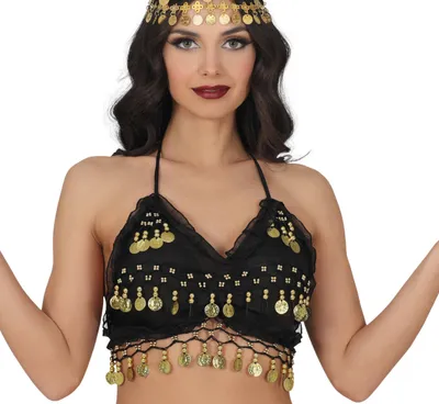 Produktbild von Wüstenprinz Karnevalsspiel Sheik Kostüm Tanz Top Münzen Schwarz Gold, Farbe: Schwarz / Gold