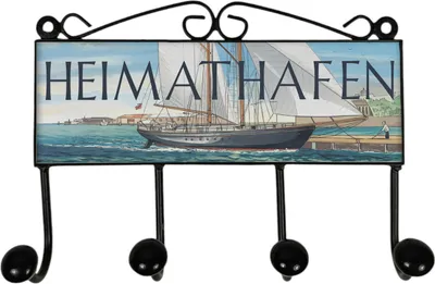 Produktbild von Heimathafen Segelboot Kleiderhaken Leiste mit 4 Haken für Nautikfans