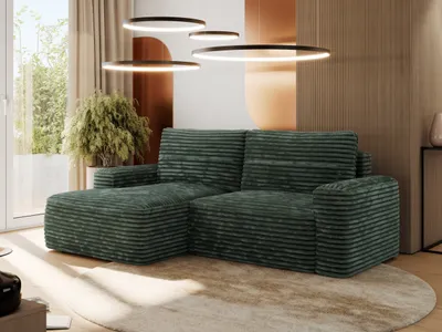 Produktbild von MKS MEBLE Sofa mit Schlaffunktion - Ecksofa mit Schlaffunktion und Bettkasten - Sofa 3 Sitzer - Schlafsofa - Couch - Schlafsofa mit Bettkasten - Belluno - Grün Cord - Links