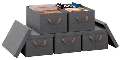 Produktbild von Set aus 5 Aufbewahrungsboxen mit Deckel, Grau, 48 x 20 x 29 cm