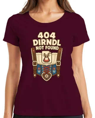 Productafbeelding van 404 Dirndl niet gevonden. Grappig Oktoberfest-shirt, alternatief voor een lederhosen. Dames T-shirt, bordeauxrood, maat S