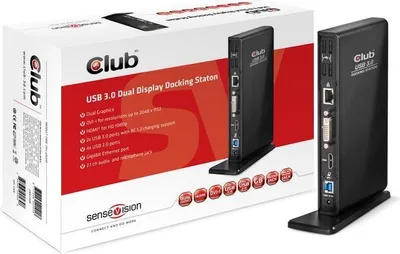 Obrázek produktu pro CLUB3D SenseVision USB3.0 Dual Display Docking Station, Kabel, USB 3.2 Gen 1 (3.1 Gen 1) Type-A, 1.4a, 3,5 mm, USB Typ B, 10,100,1000 Mbit/s