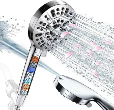 Obrázek produktu pro Sprchová hlavice - 10 sprchových režimů - s 1,5 m dlouhou hadicí - Vysoký tlak vody, úspora vody - Chrom